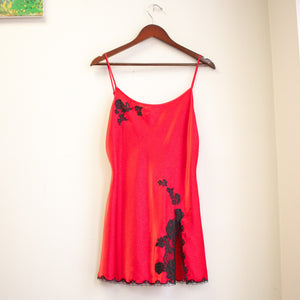 Victoria's Secret Red and Black Lace Satin Nighty Pajamas Size Medium