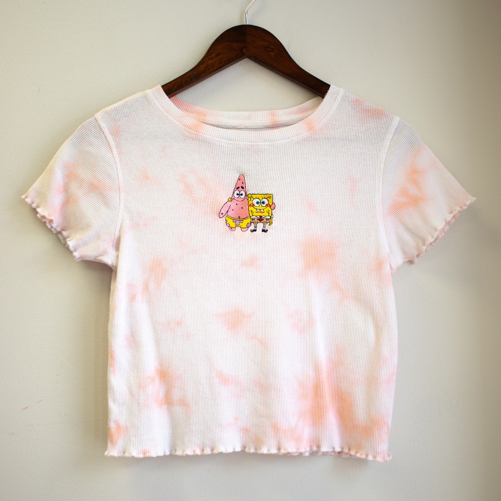 Nickelodeon Spongebob Tie-Dye Ribbed Crinkle Tee Top Size Medium
