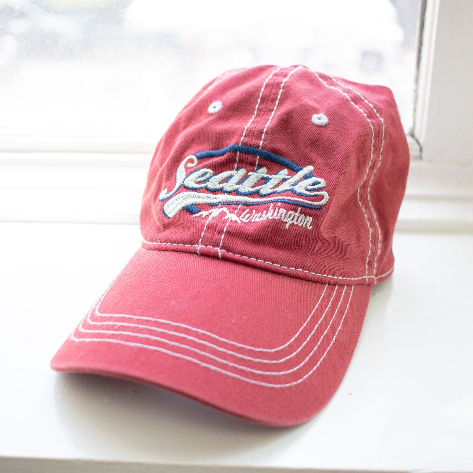 Prairie Mountain Washed Red Seattle Washington Baseball Cap Hat