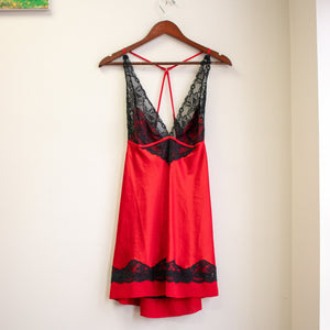 Jezebel Red and Black Lace Silky Slip Nighty Size Large