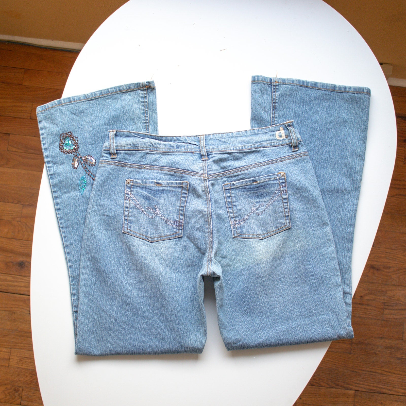 Vintage d. Jeans Y2K Sequin Embroidered Boot Cut Jeans Size 12