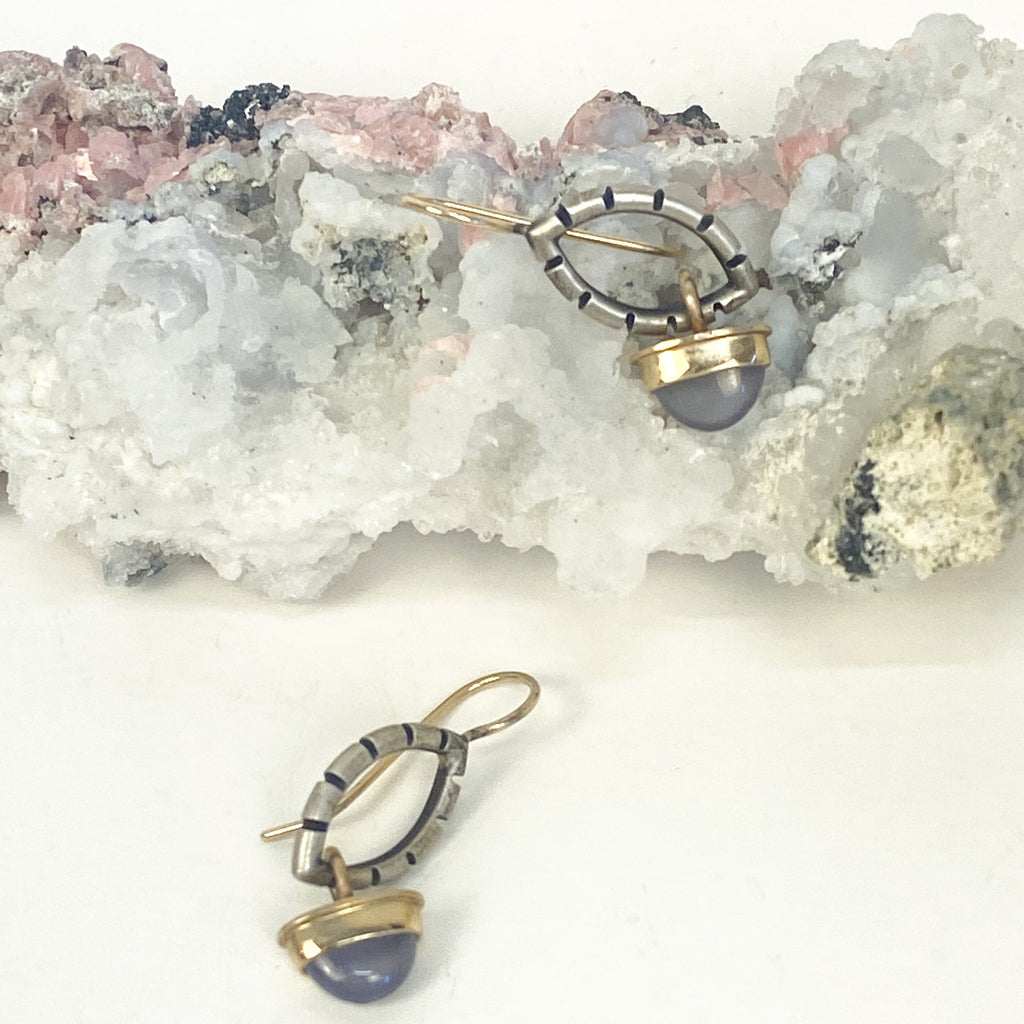 Gold and Sterling Silver Purple Moonstone Drop Earrings