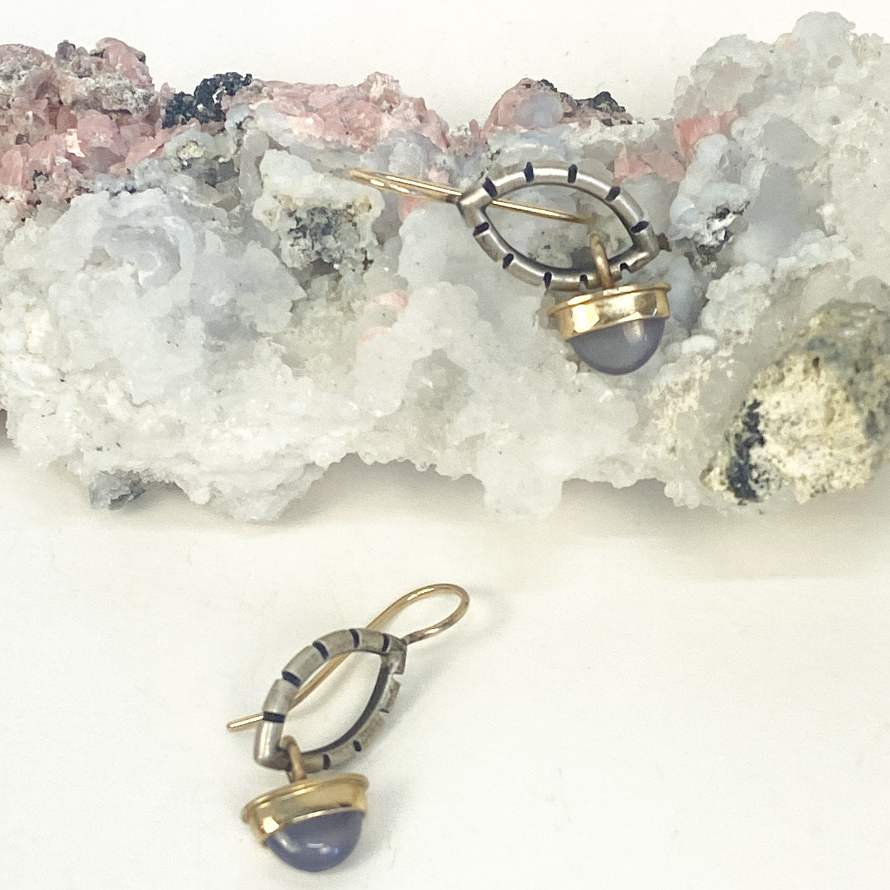 Gold and Sterling Silver Purple Moonstone Drop Earrings
