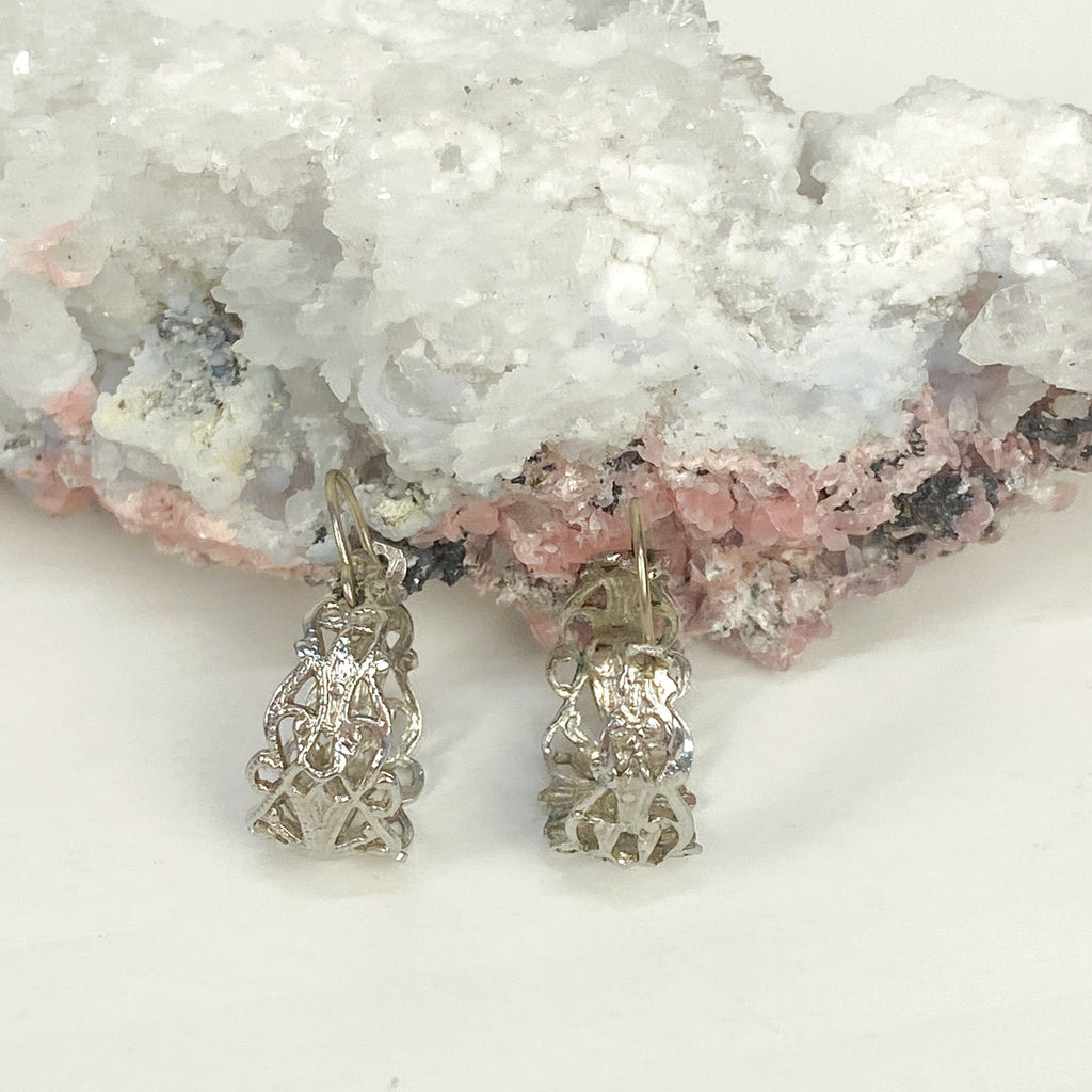 Silver Filigree Lace Hoop Earrings Vintage