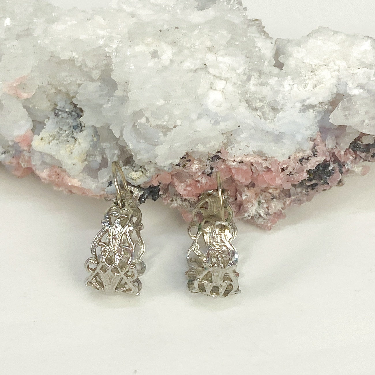 Silver Filigree Lace Hoop Earrings Vintage