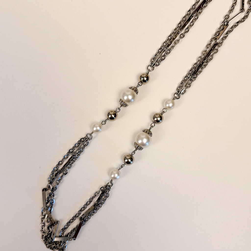 Silvery Multi-Strand Station Necklace
