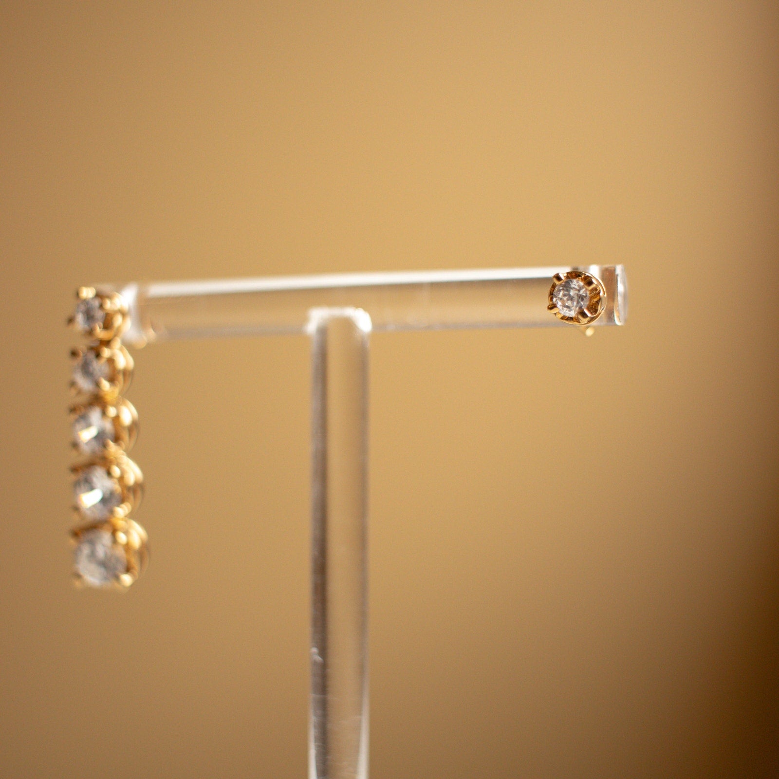 White and Gold 5 Gem Drop Earring Stud Combo