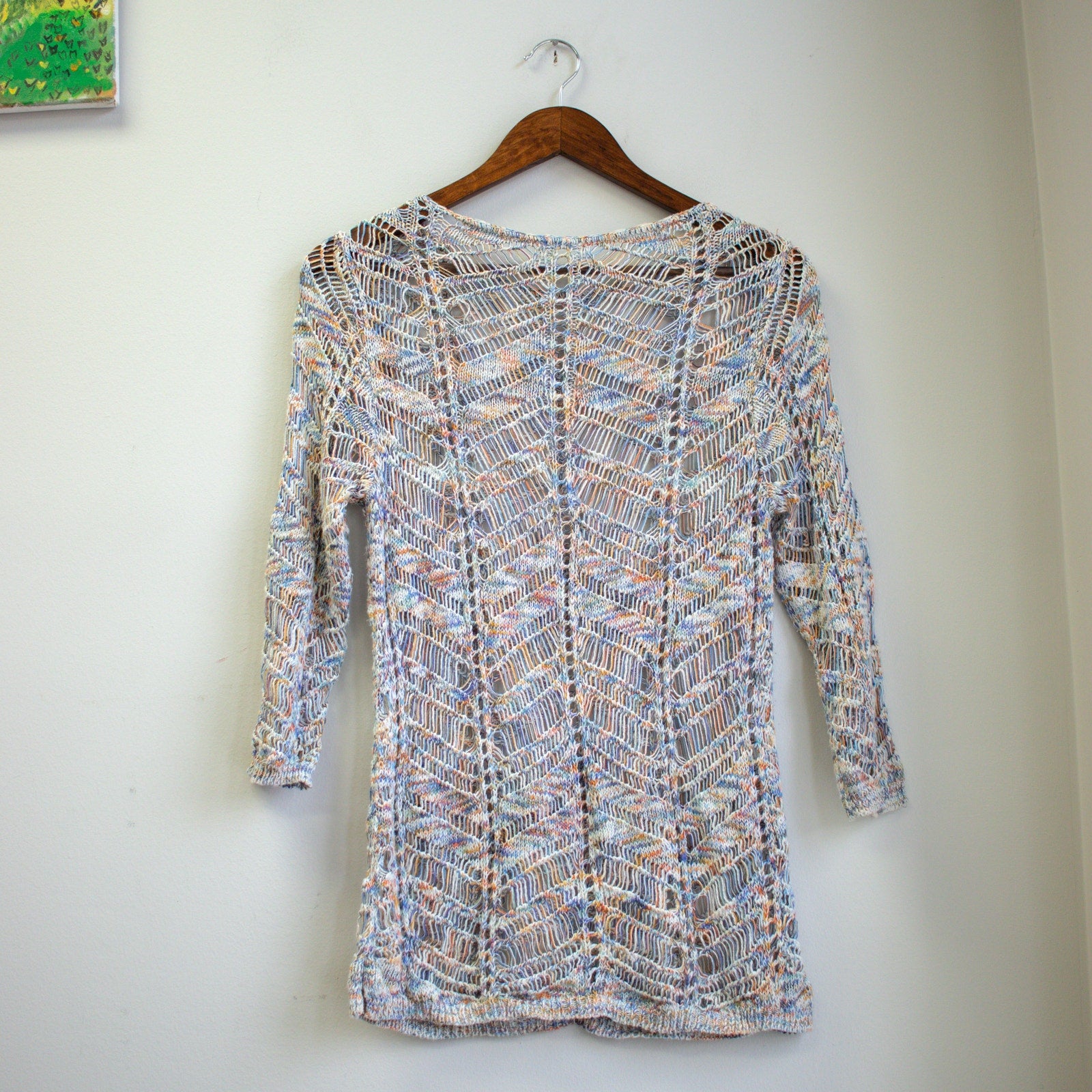 Rainbow Open Knit 3/4 Length Sleeve Size Medium