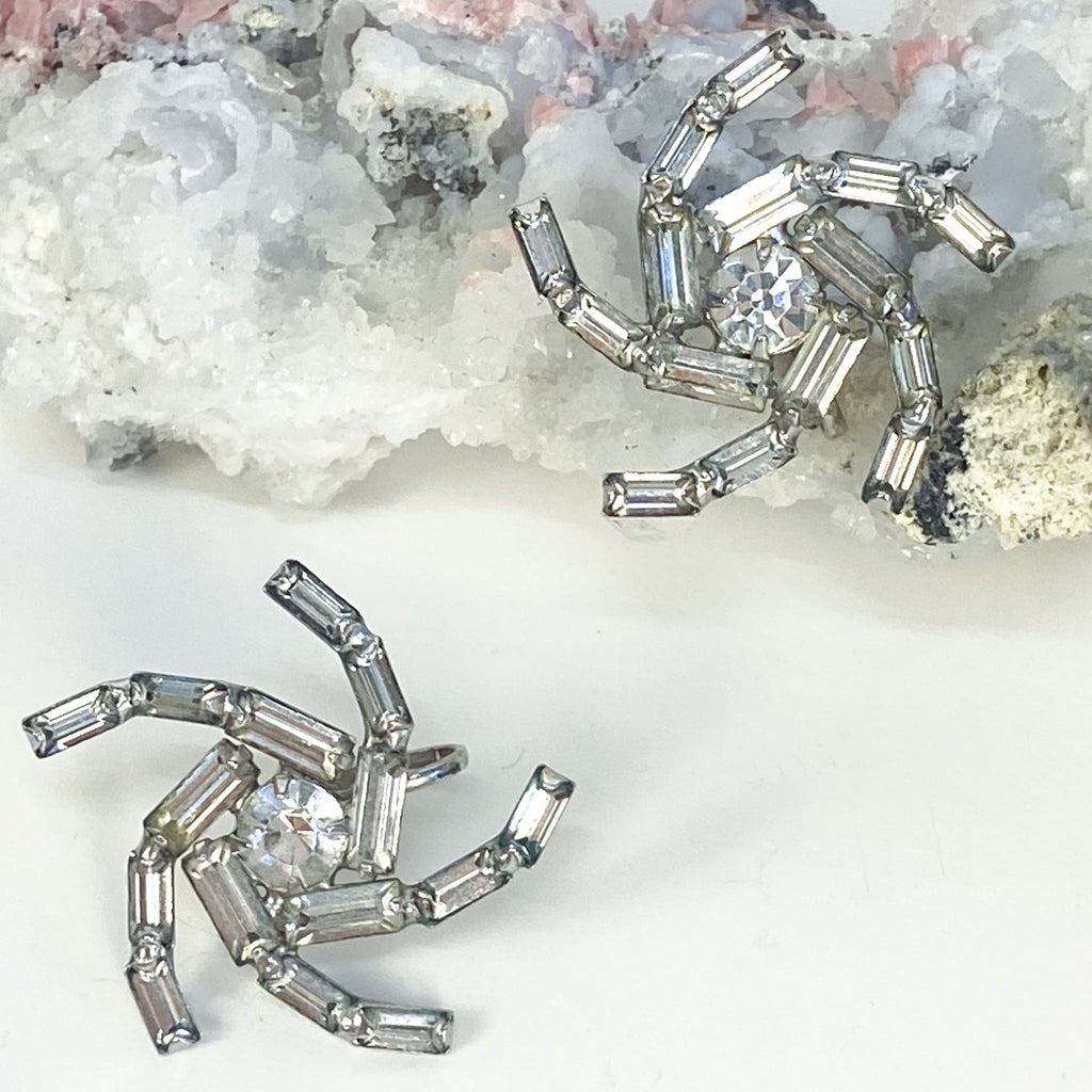 Clip on Earrings Vintage Rhinestone Swirl Screw Back Earrings