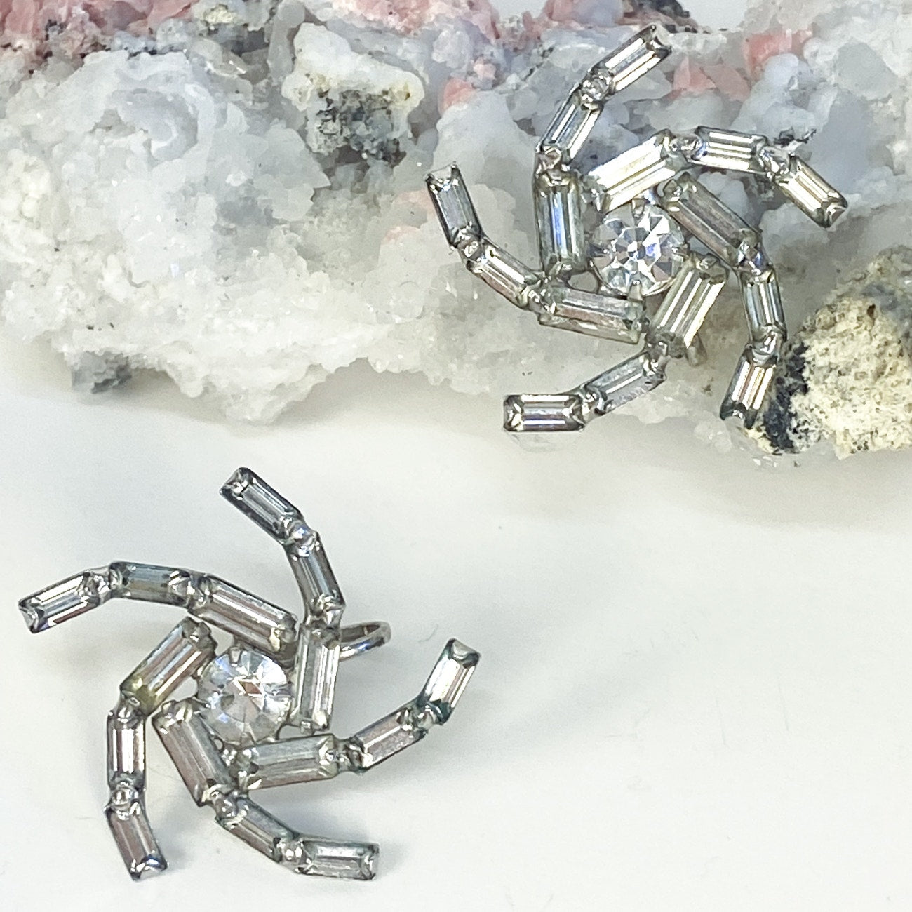 Clip on Earrings Vintage Rhinestone Swirl Screw Back Earrings