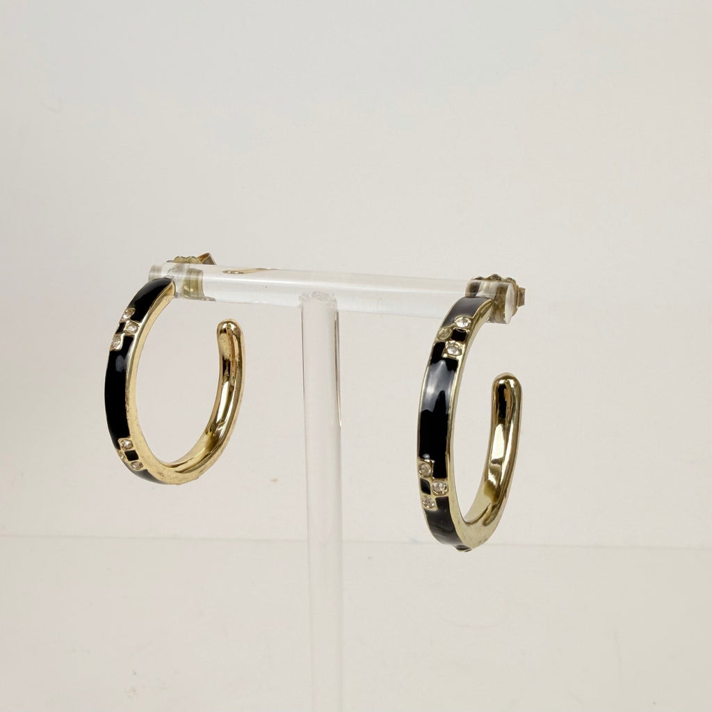East Coast Prep Hoop Earrings | Black and Gold 1 inch Hoops
