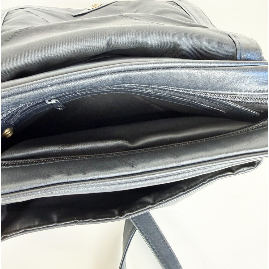Navy Leather Crossbody Bag with Gold-Tone Hardware