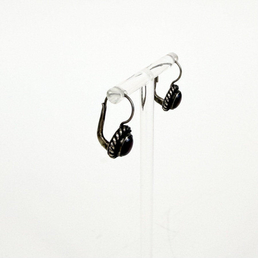 Sterling Silver Stone Inlay Estate Earrings