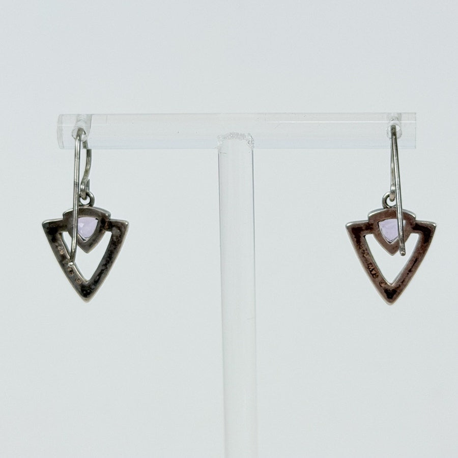 Sterling Silver Earrings Vintage Amethyst Drop Art Deco Small