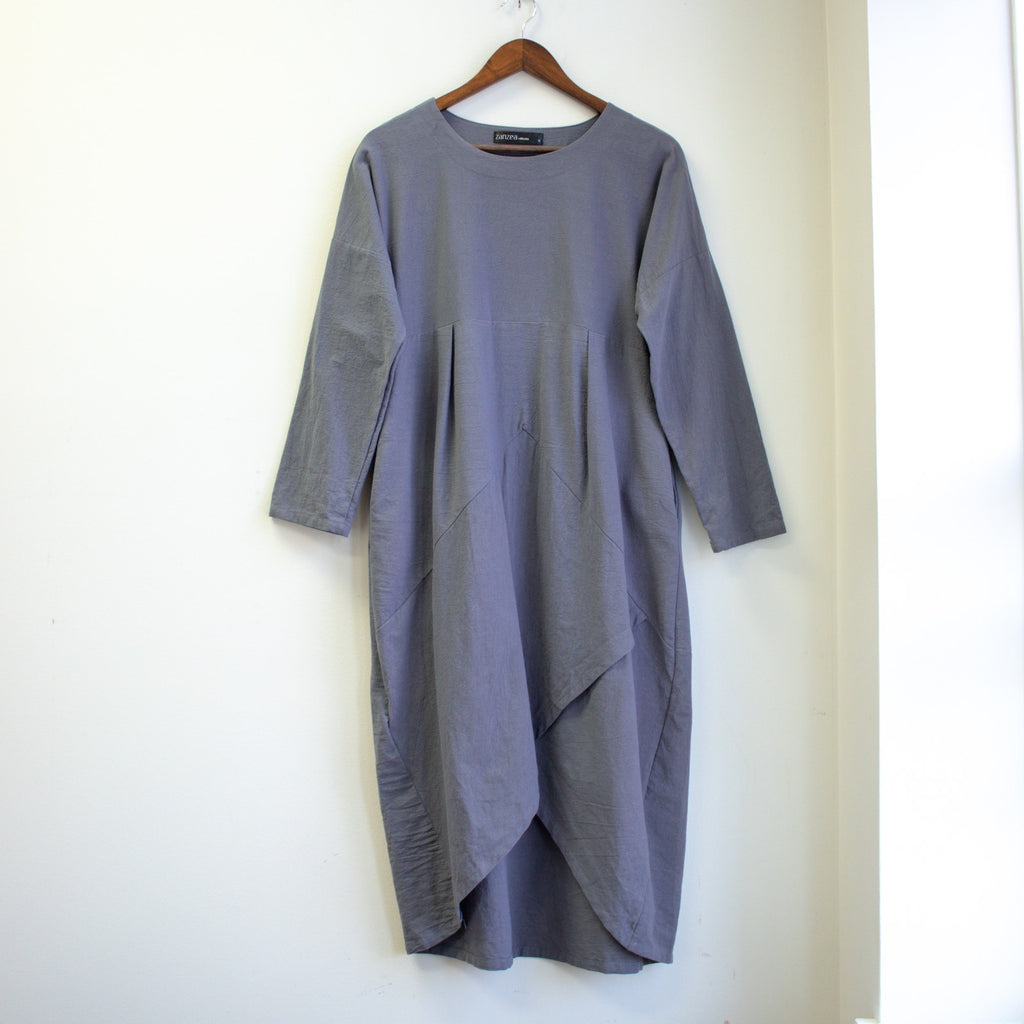 Zanzea Gray Cotton Long-Sleeve Architectural Midi Dress Size Small