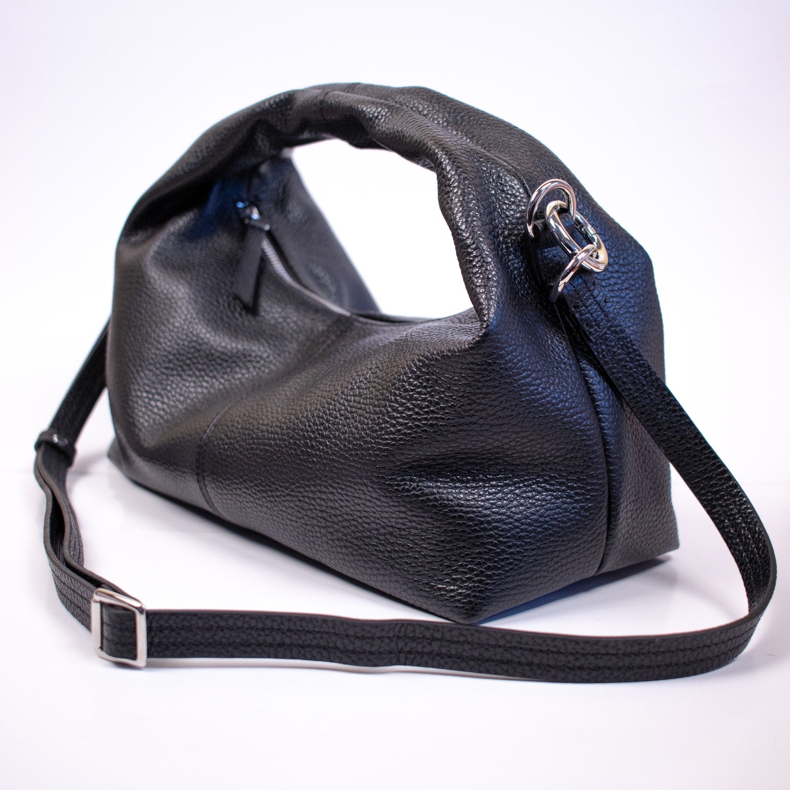 Hyer Goods Black and Silver Leather Everyday Shoulder Bag