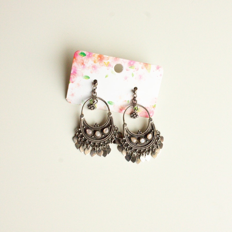 Sterling Silver with Shell Inlay Petal Chandelier Earrings