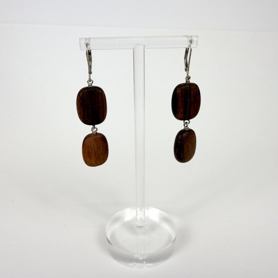 Wood Bead Earrings with Sterling Silver Earring Backs