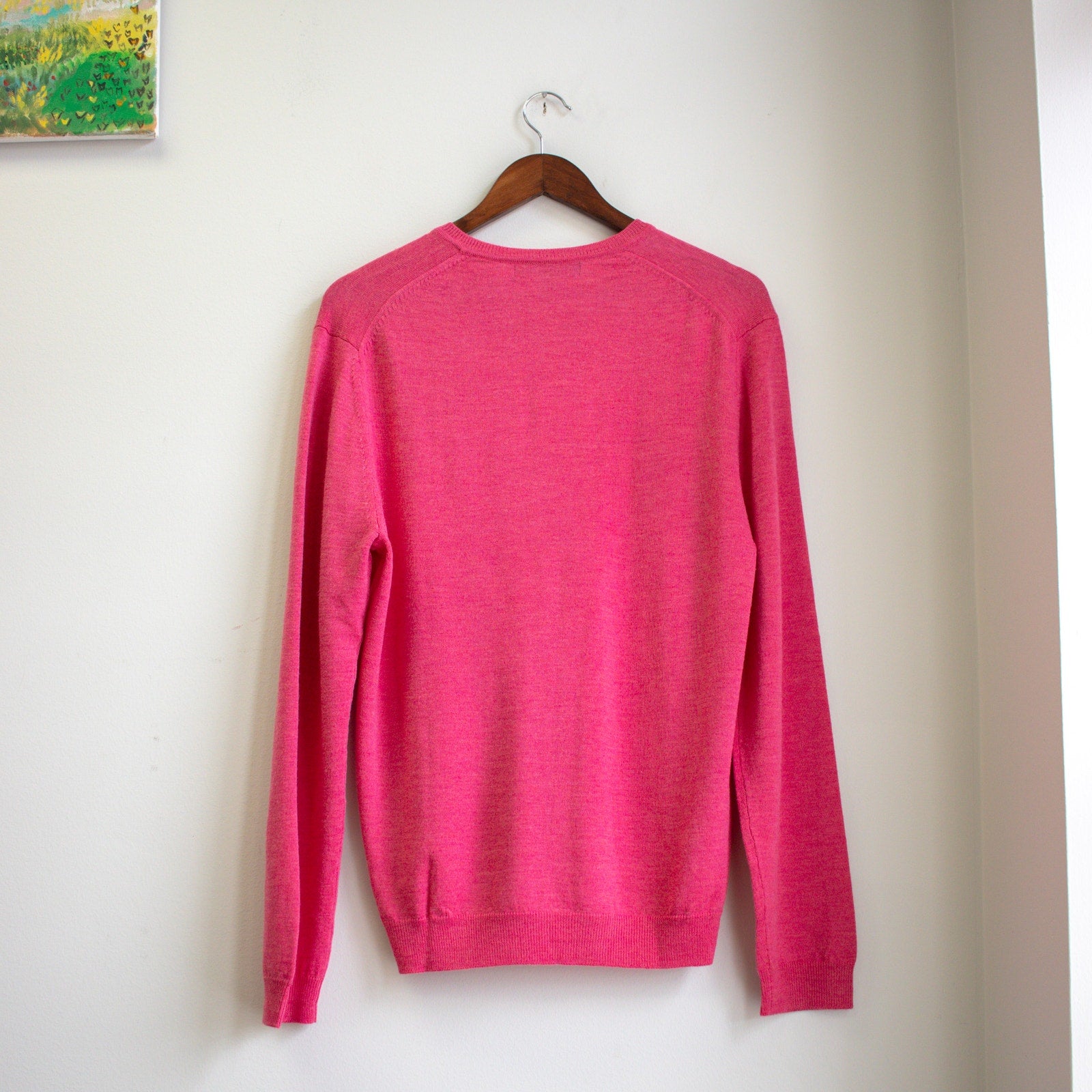 Pink Merino Wool V-Neck Sweater Size Medium