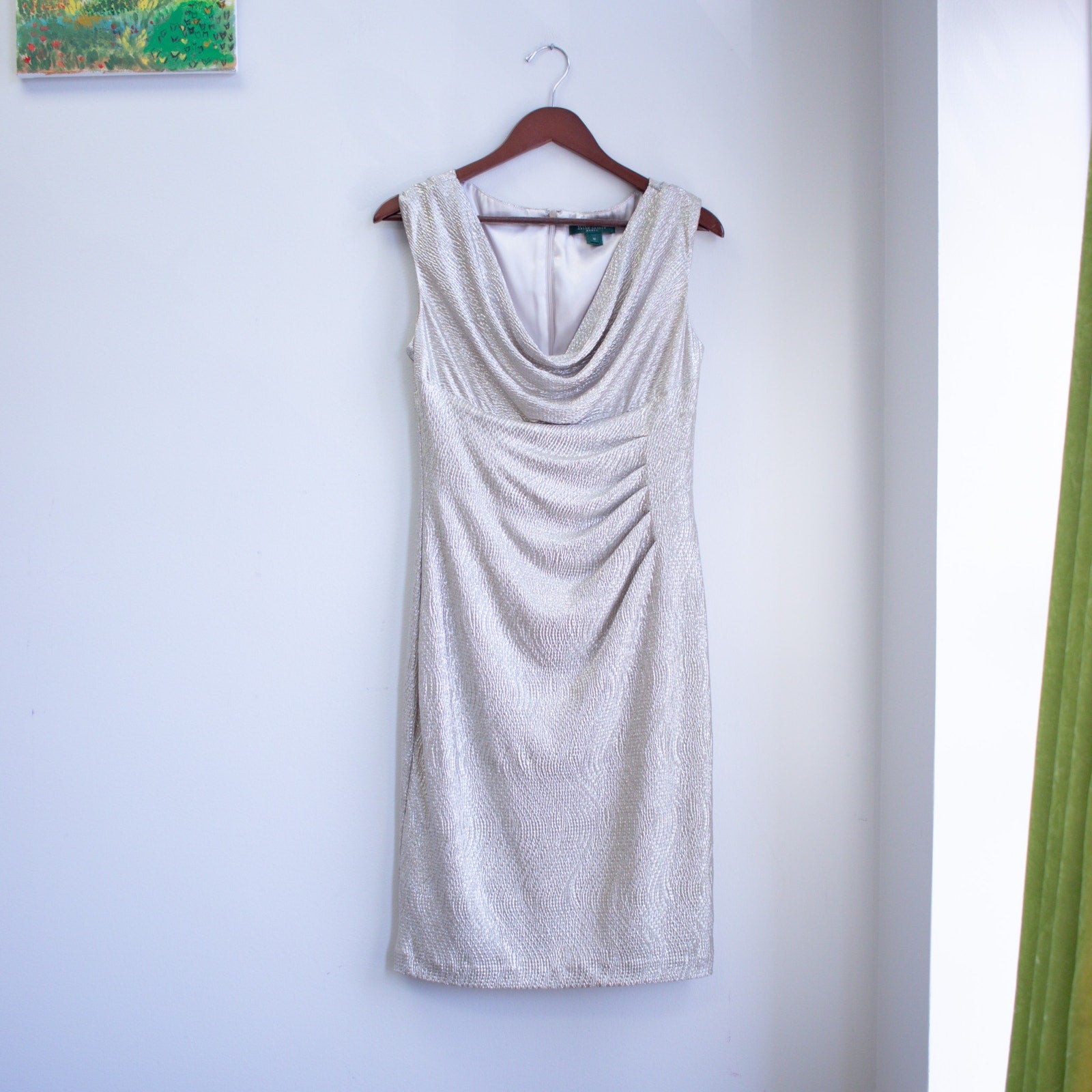 Ralph Lauren Size 12 Washed Gold Cocktail Dress NYE New Years Eve Dress