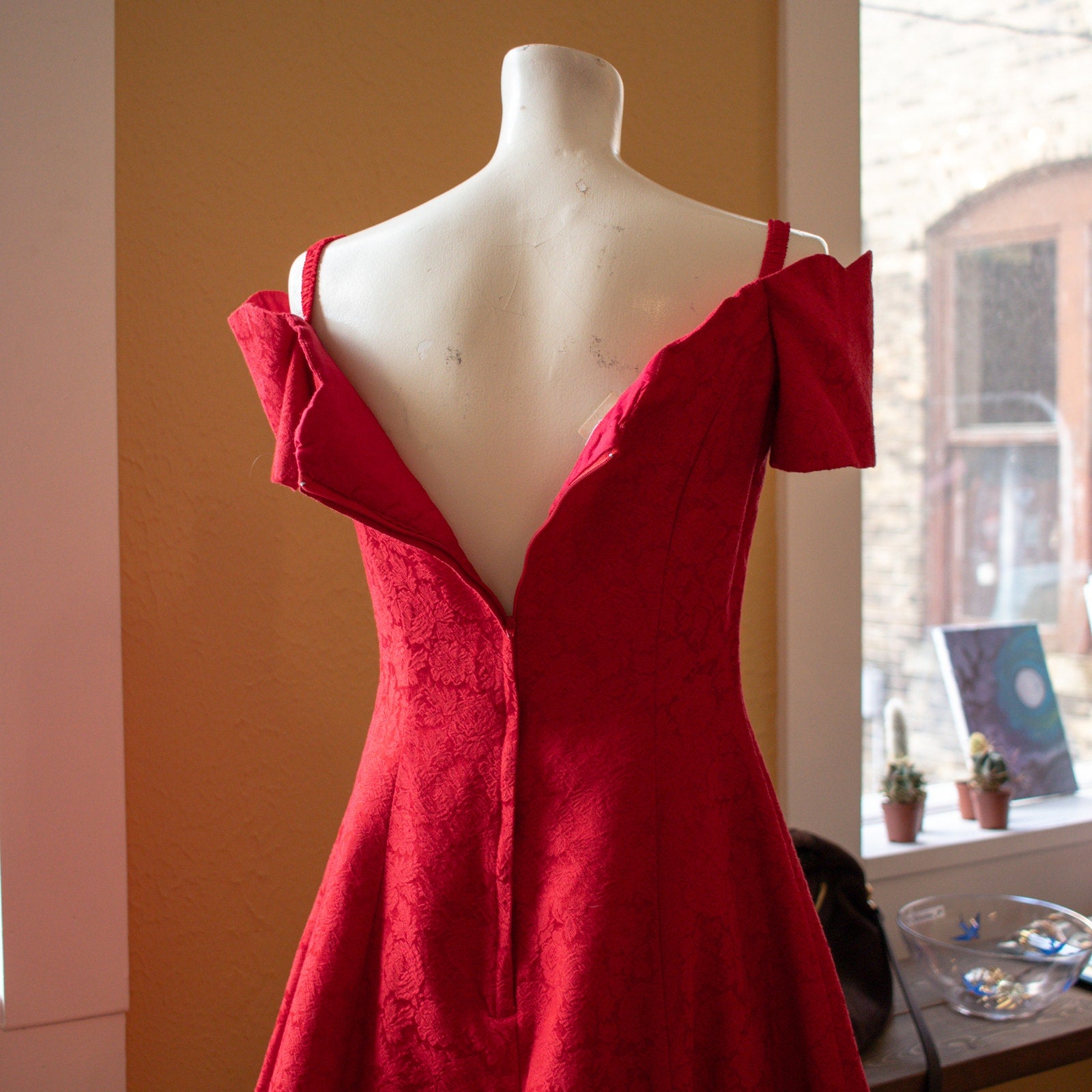 Vintage Red Floral A-Line Knee Length Cocktail Dress Size 5