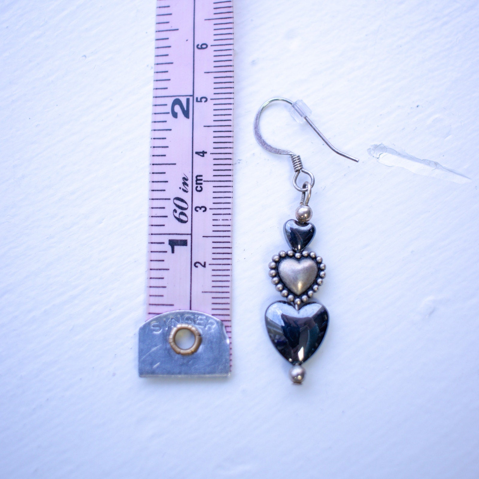 Silver Beaded Heart Dangle Earrings