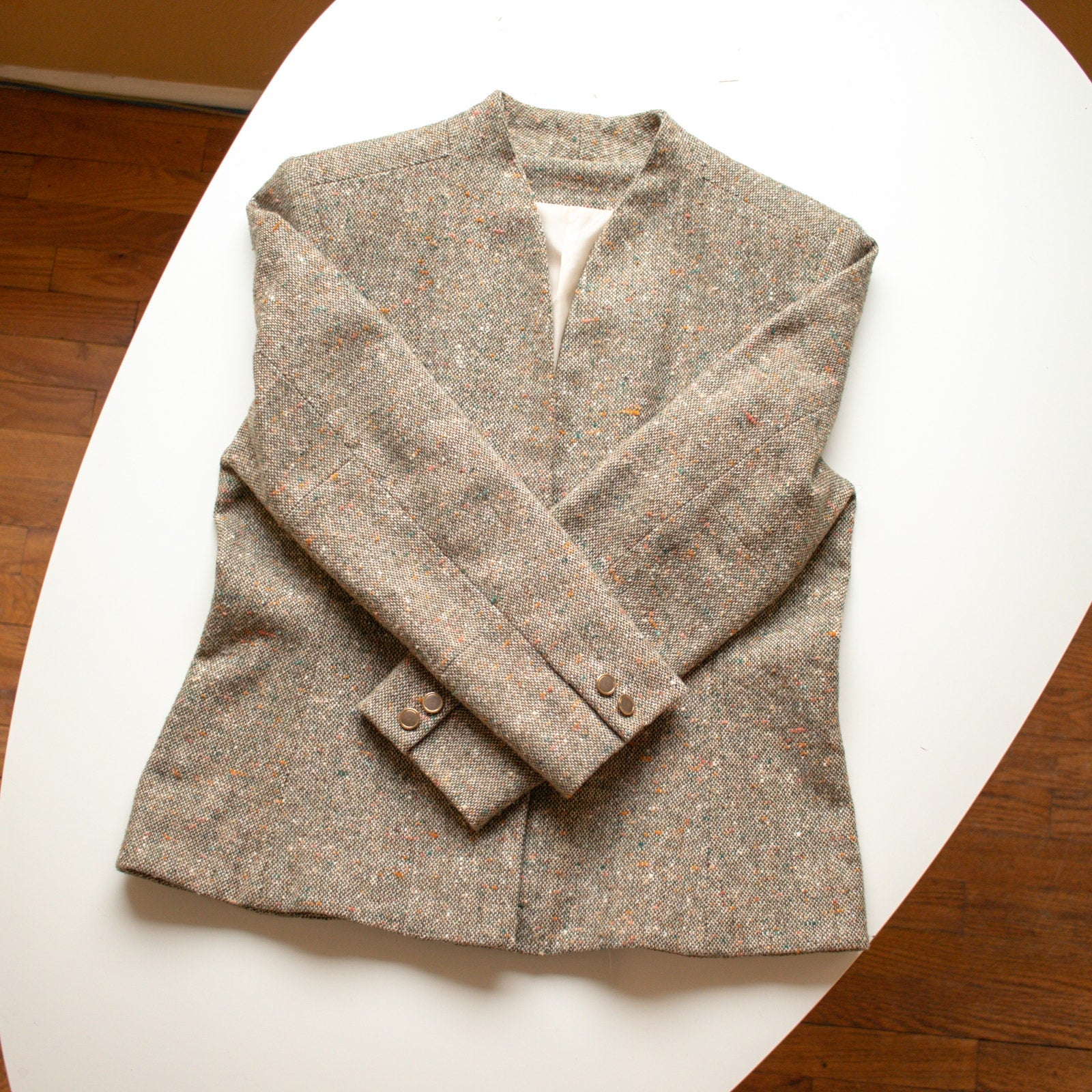 Heathered Tweed One Button Blazer Size Petite Medium