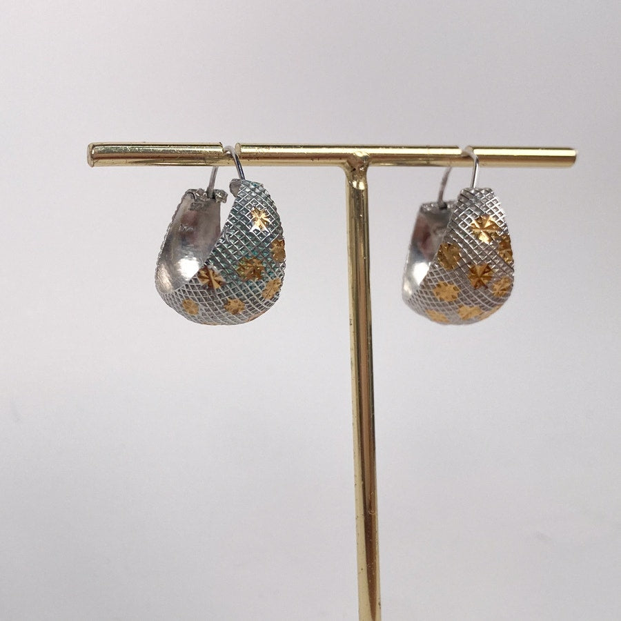Silver Earrings 925 Sterling Silver and Gold Starry Hoop Earrings
