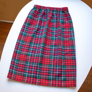 Grandmacore Vintage Red Green Plaid Tartan Elastic Waist Skirt