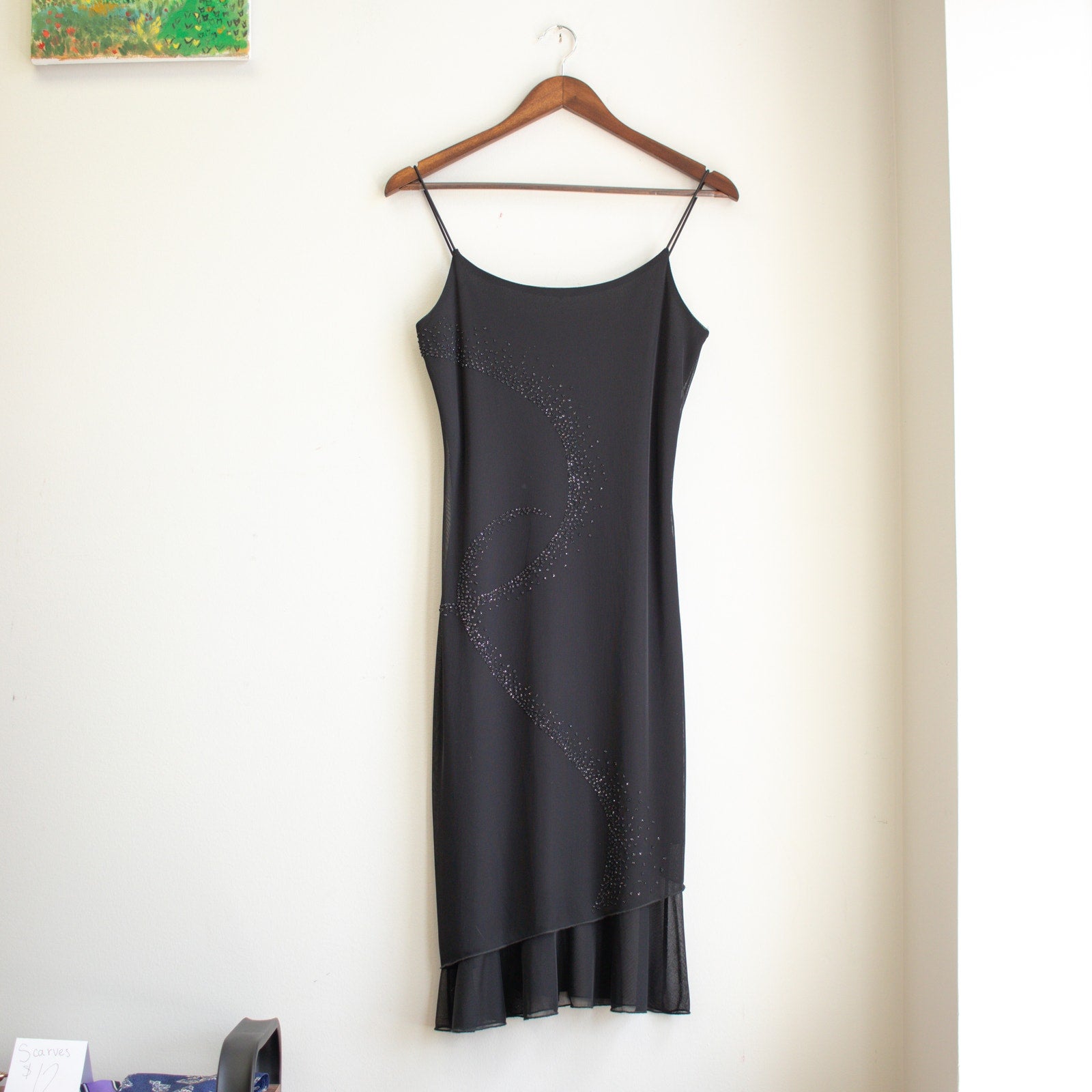 Y2K Black Beaded Layered Slip Dress Size Medium