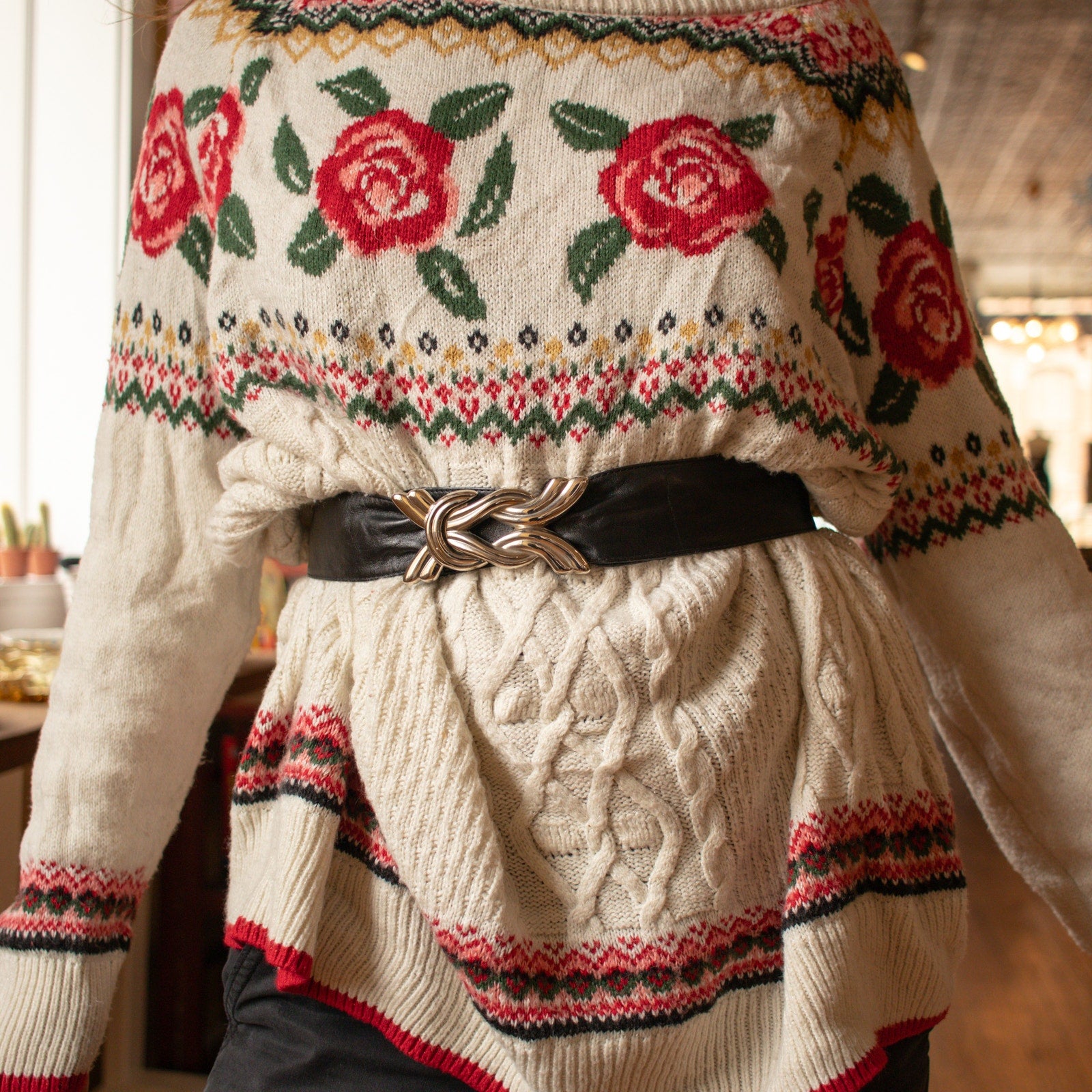 80s Vintage Black Genuine Leather Waist Belt