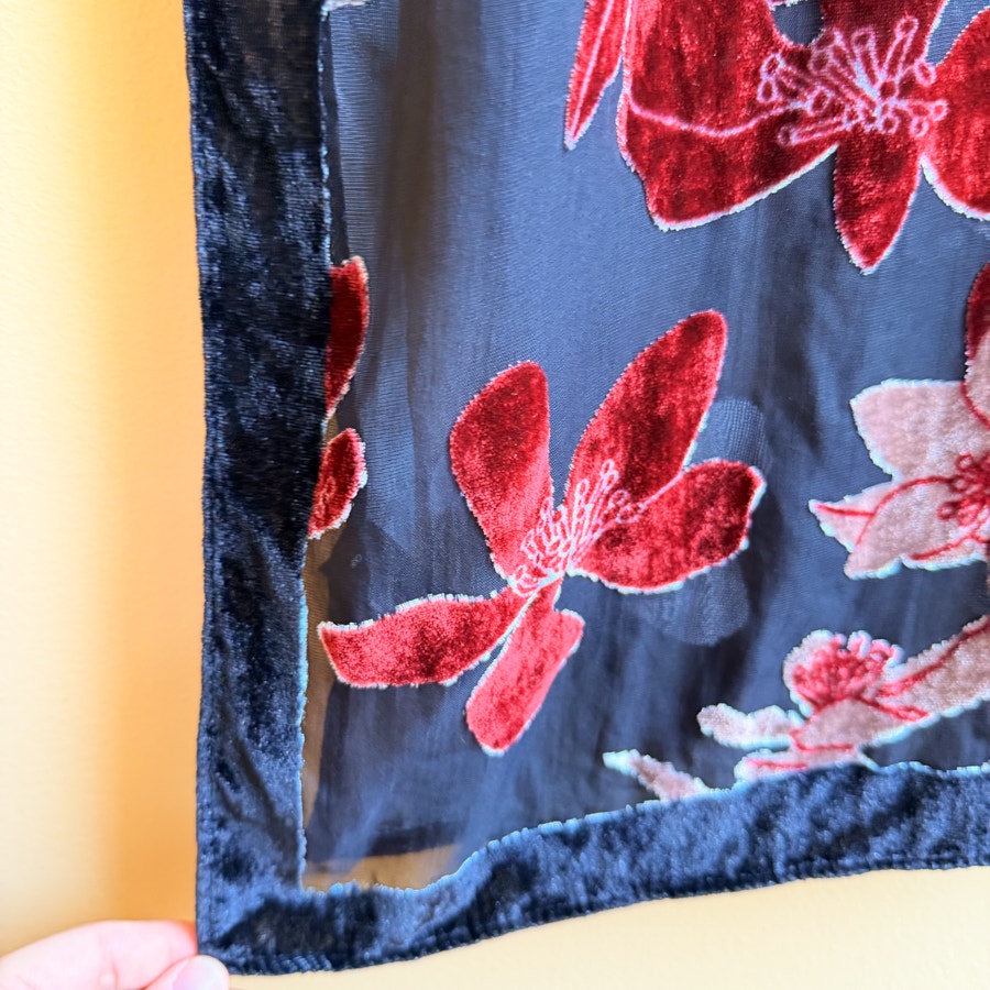 Burnout Velvet Scarf Whimsygoth Red and Black Shawl
