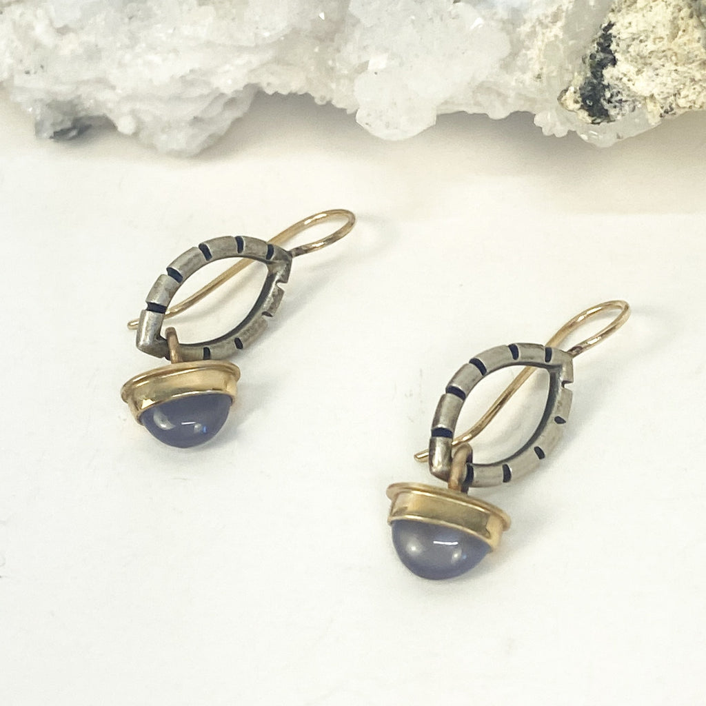 Gold and Sterling Silver Purple Moonstone Drop Earrings