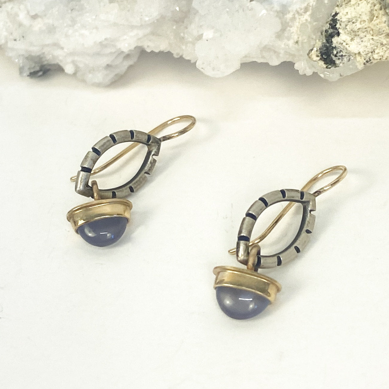 Gold and Sterling Silver Purple Moonstone Drop Earrings