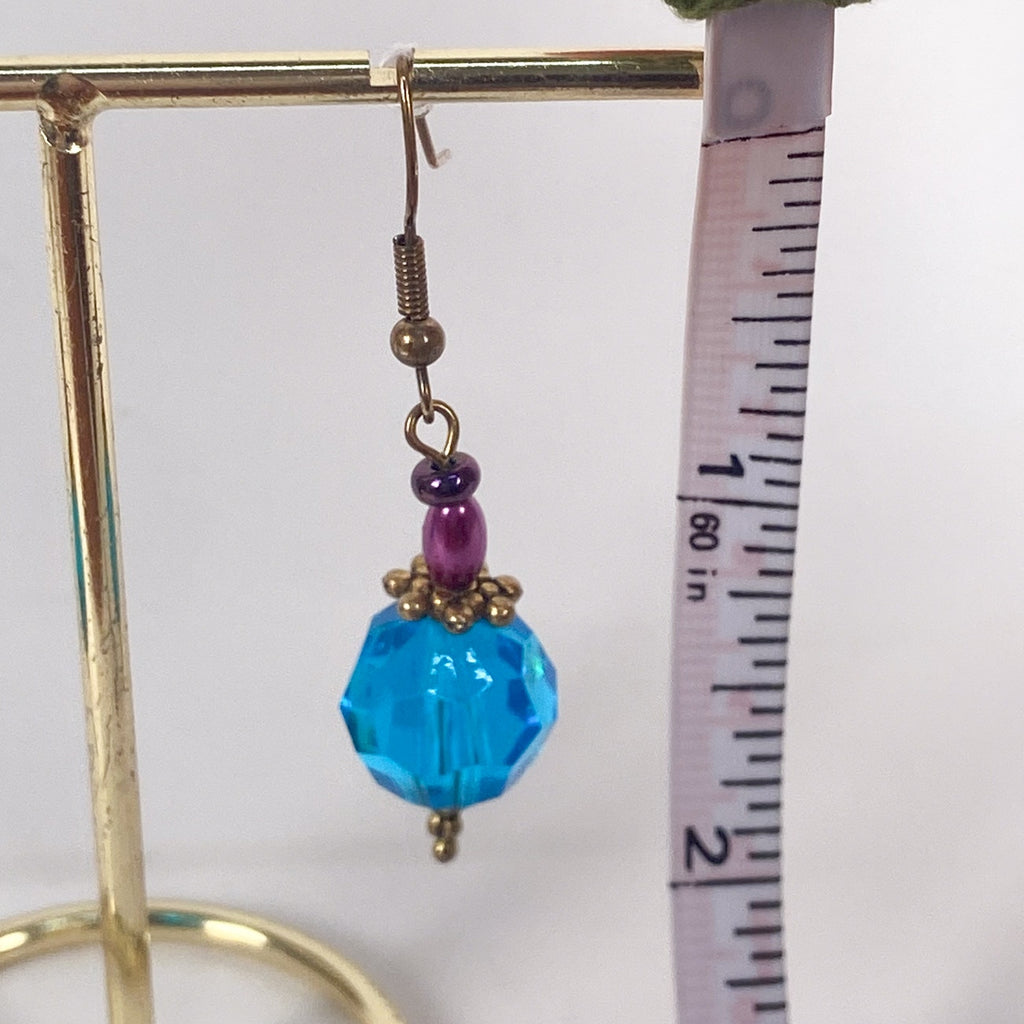 Blue Purple and Gold Bead Dangly Earrings