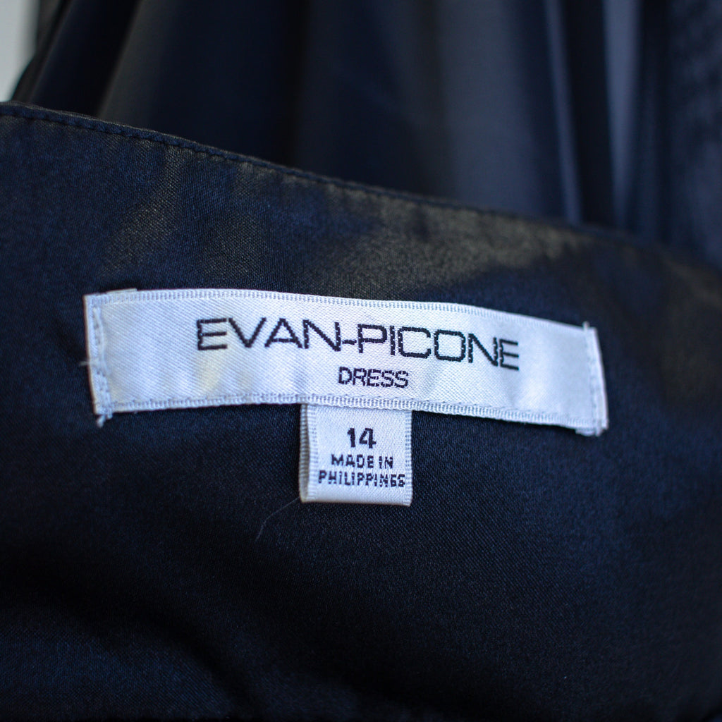 Evan Picone Black Pleaded Chiffon V-Neck Cocktail Dress Size 14 Large
