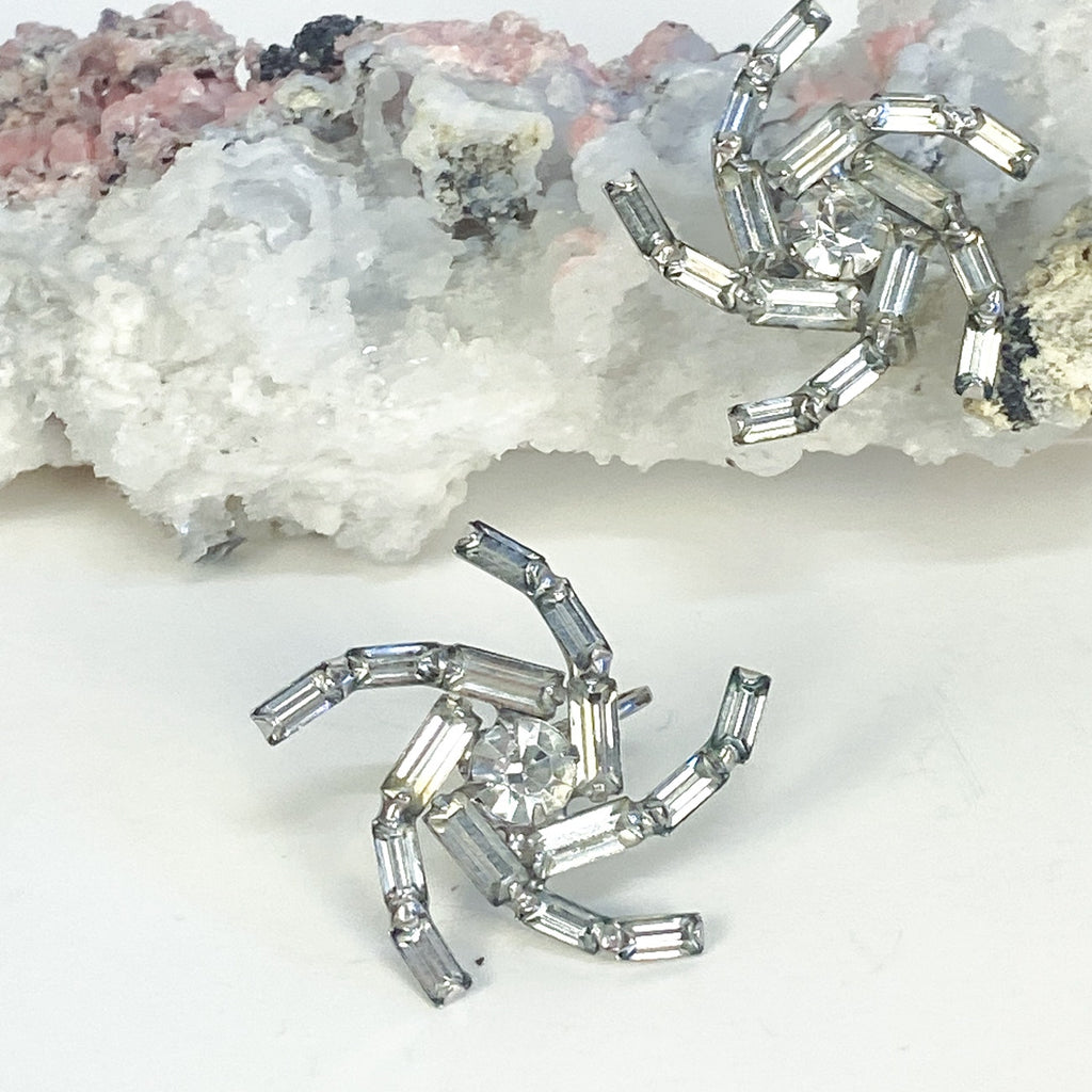 Clip on Earrings Vintage Rhinestone Swirl Screw Back Earrings