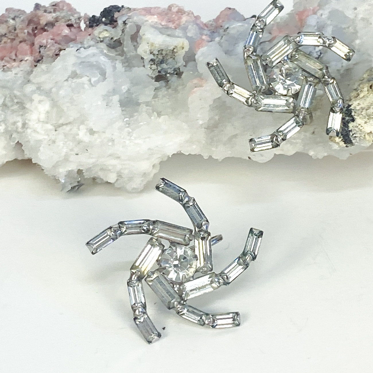 Clip on Earrings Vintage Rhinestone Swirl Screw Back Earrings