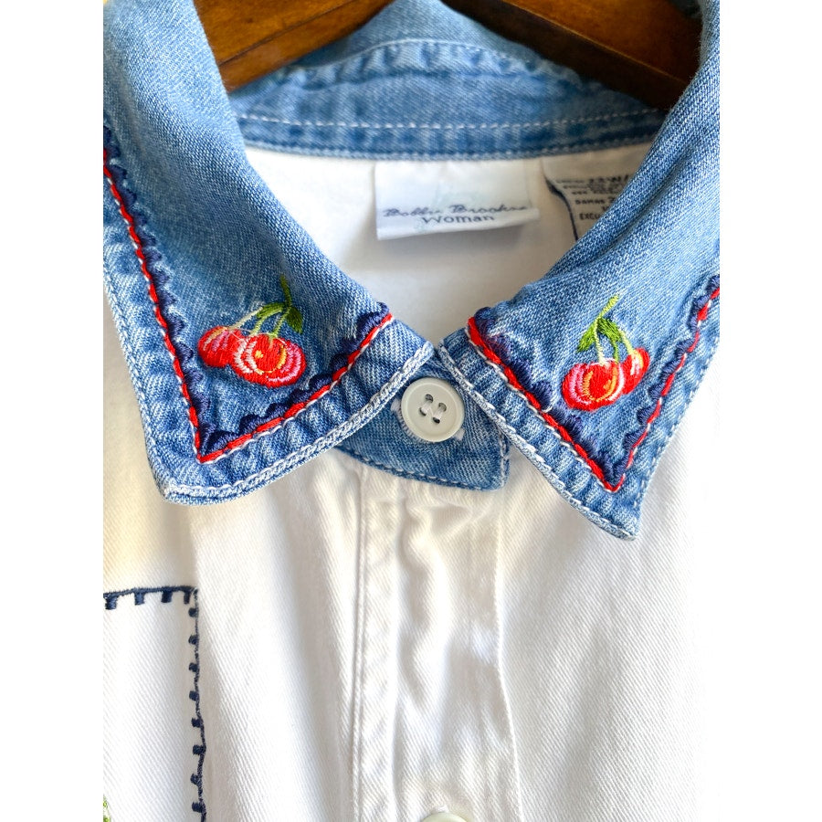 100% Cotton Embroidered 90s Short Sleeve Button Up Size 22/24W
