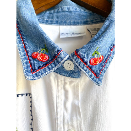 100% Cotton Embroidered 90s Short Sleeve Button Up Size 22/24W