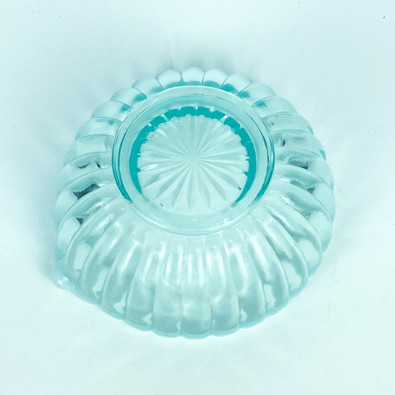 80s-90s Fenton Light Aqua Blue Opalescent Edged Heart Bowl