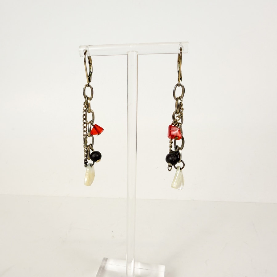 Gold Whimsigoth Dangly Shell Beaded Earrings