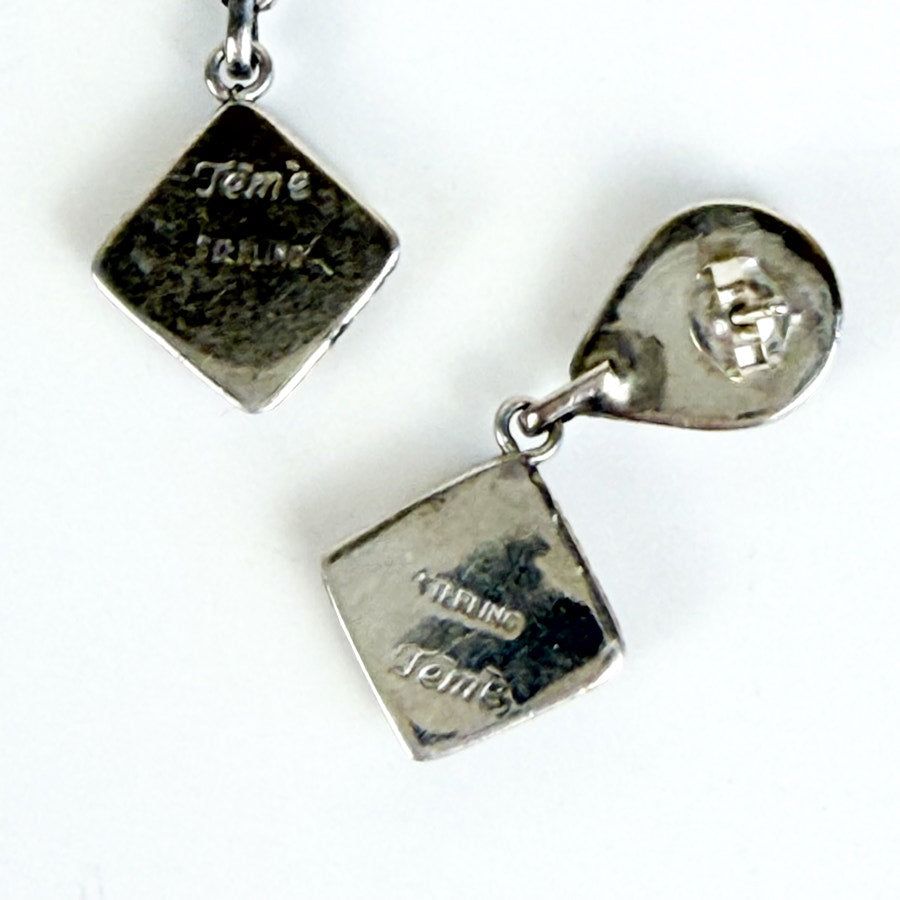 Stone Inlay Sterling Silver Drop Earrings