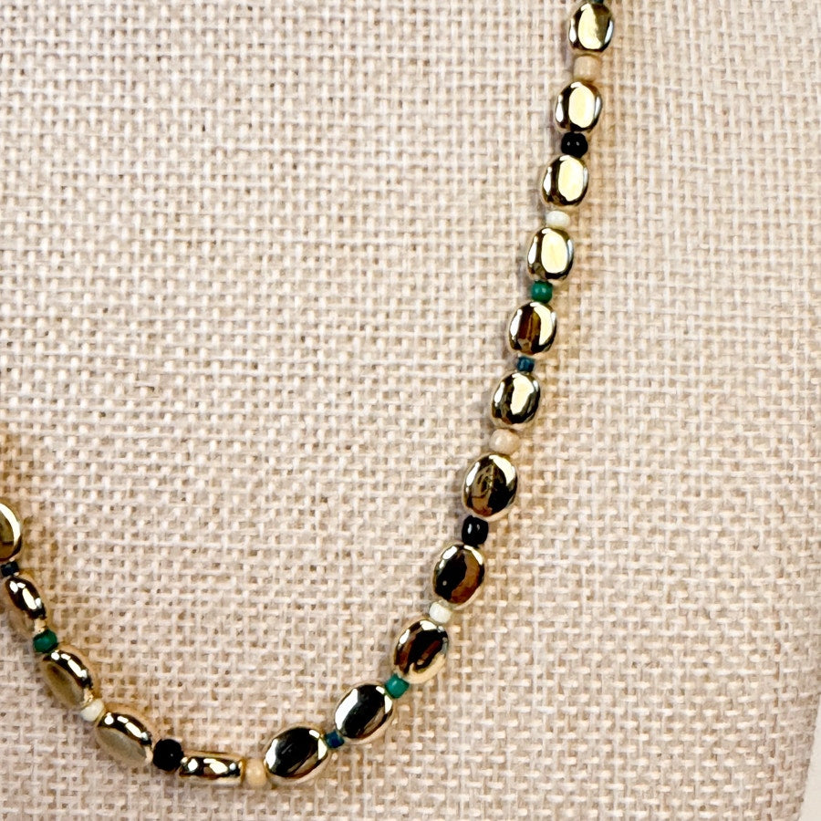 Gold White Green and Black Beaded Ann Taylor Loft Necklace