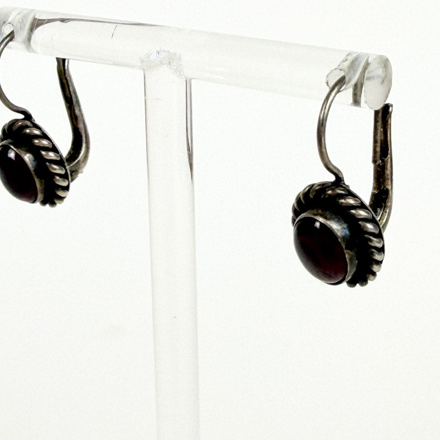 Sterling Silver Stone Inlay Estate Earrings
