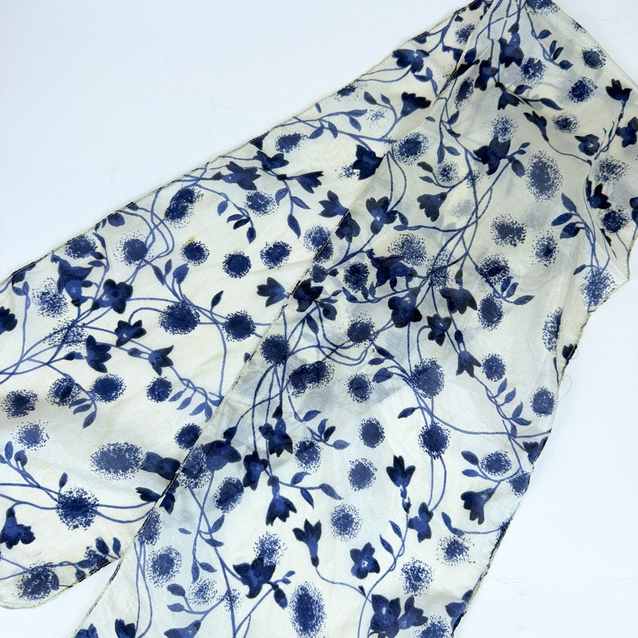 Vintage Silk Rectangular Scarf Cream and Navy