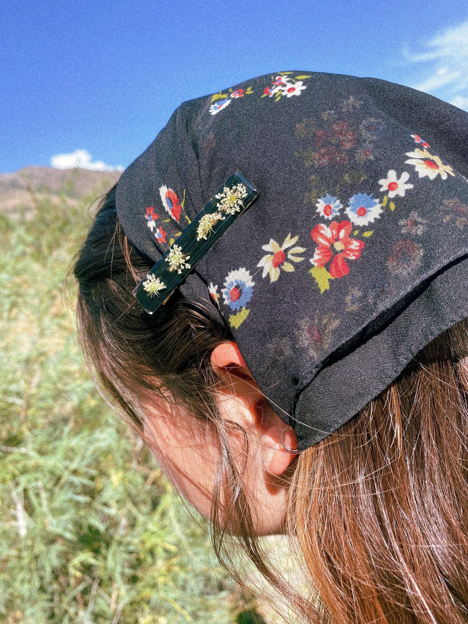 Queen Anne’s Lace bar pressed wildflower hair clip
