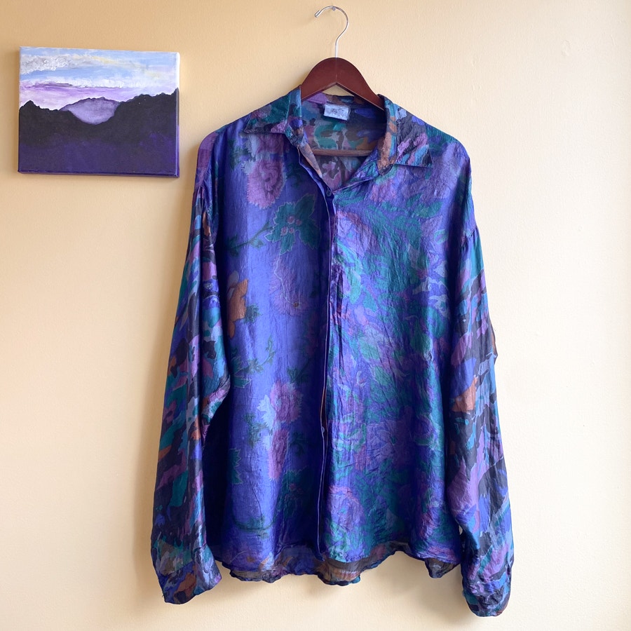 Vintage Silk Blousey Top Patterned 80s 90s