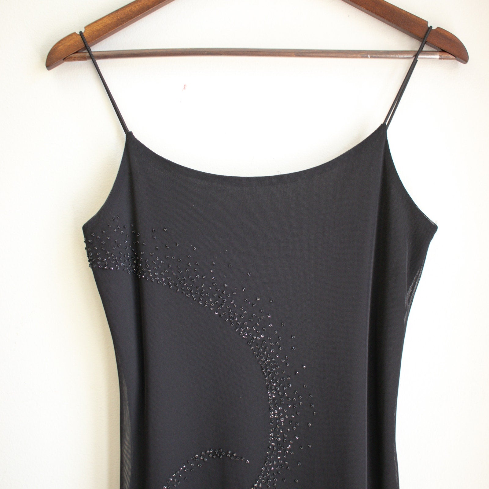 Y2K Black Beaded Layered Slip Dress Size Medium