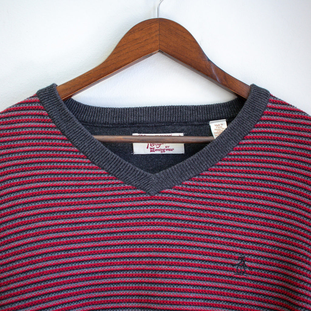 An Original Penguin by Munsingwear V-Neck Striped Sweater Size Large